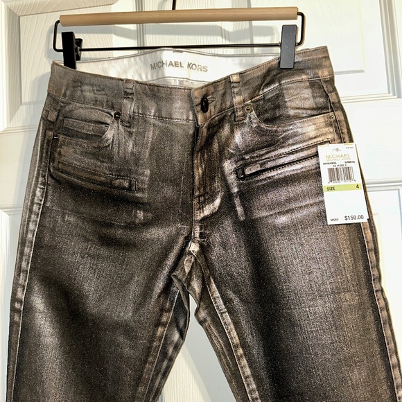Michael Kors Metallic Silver/Black Coated Skinny Jeans – Size 4 (NWT, $150 MSRP) - Picture 1 of 4